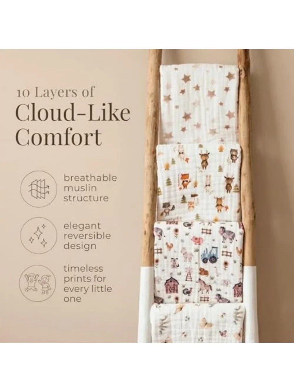 Luxurious Organic Cotton Muslin Baby Blanket - Soft Toddler Quilt for Swaddling
